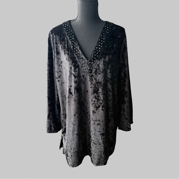 Michael Kors Black Velvet Rhinestones Blouse Tunics - Picture 1 of 13